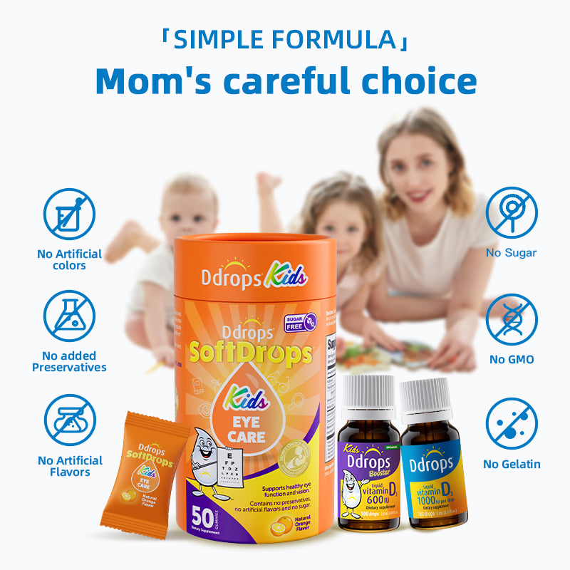 Ddrops Family Vision & Bone Health Set, Vitamin D3 600IU + 1000IU + Kids Eye Health Gummies