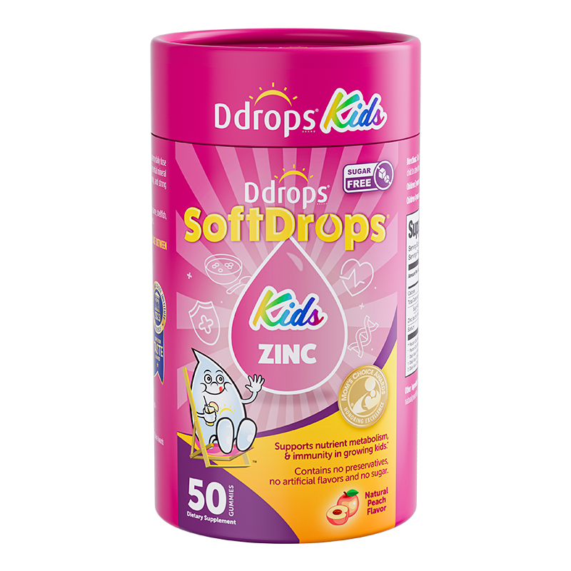 Ddrops SoftDrops Kids Zinc 50 Gummies, Natural Peach Flavor(Individually Packed)