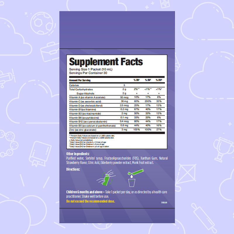 Ddrops Liquid Immune Support for Kids | Triple Immune Blend · Natural Strawberry Flavor · 30 Individual Sachets