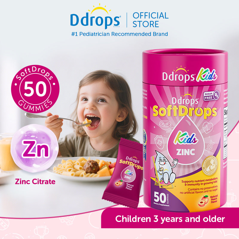 Ddrops SoftDrops Kids Zinc 50 Gummies, Natural Peach Flavor(Individually Packed)