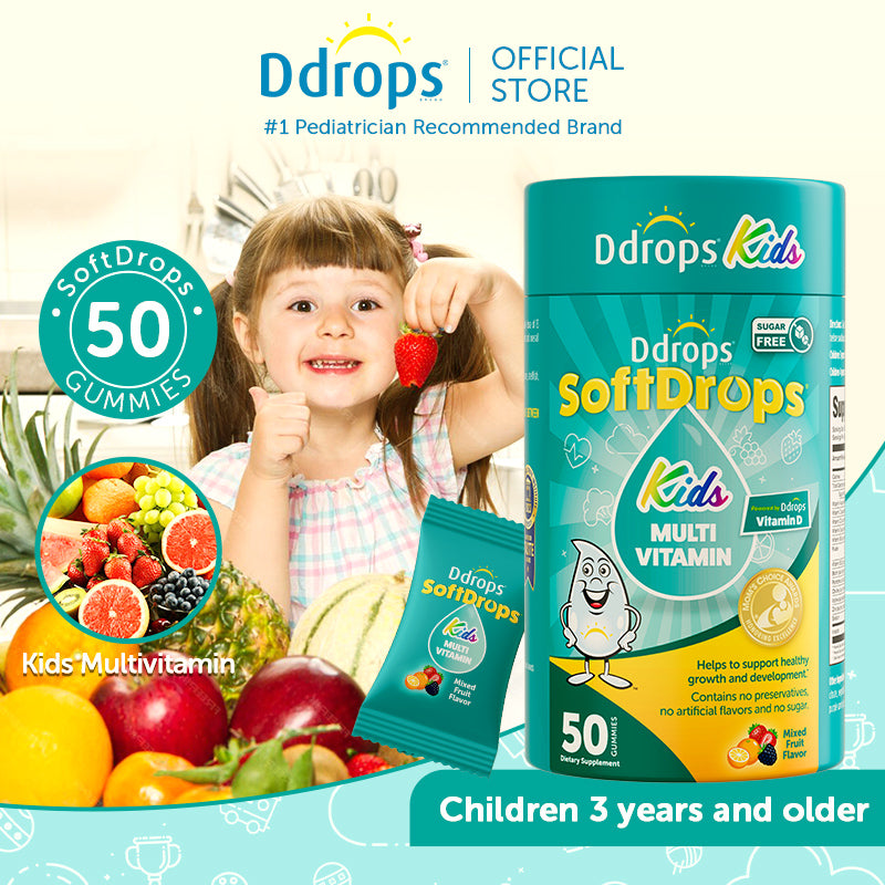 Ddrops SoftDrops Kids Multivitamin Gummies, 50 Gummies, Natural Mixed Berry Flavor (Individually Packed)