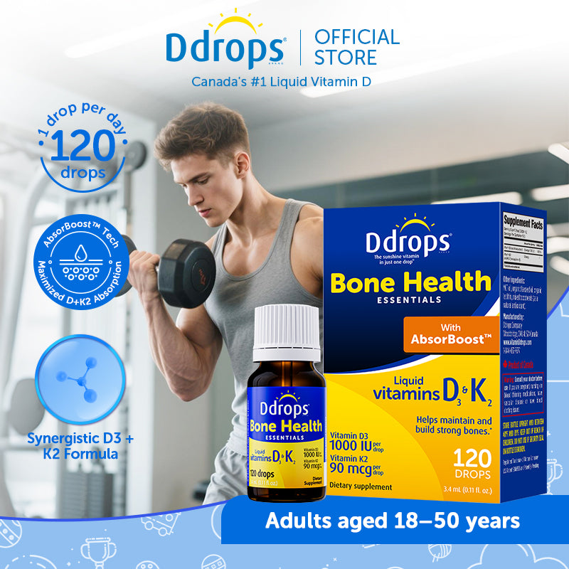 Ddrops Liquid Vitamin D3 1000 IU + K2 | Bone Support suitable for 18-50years (3.4ml/120 drops)