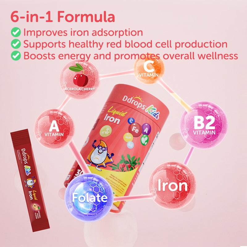 Ddrops Liquid Iron for Kids – 6-in-1 formula · Mom-Approved (30 Sachets)