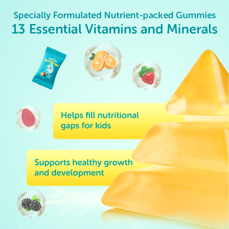 Ddrops SoftDrops Kids Multivitamin Gummies, 50 Gummies, Natural Mixed Berry Flavor (Individually Packed)