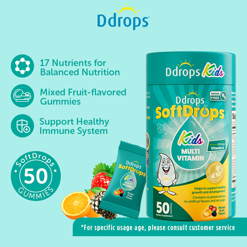 Ddrops SoftDrops Kids Multivitamin Gummies, 50 Gummies, Natural Mixed Berry Flavor (Individually Packed)