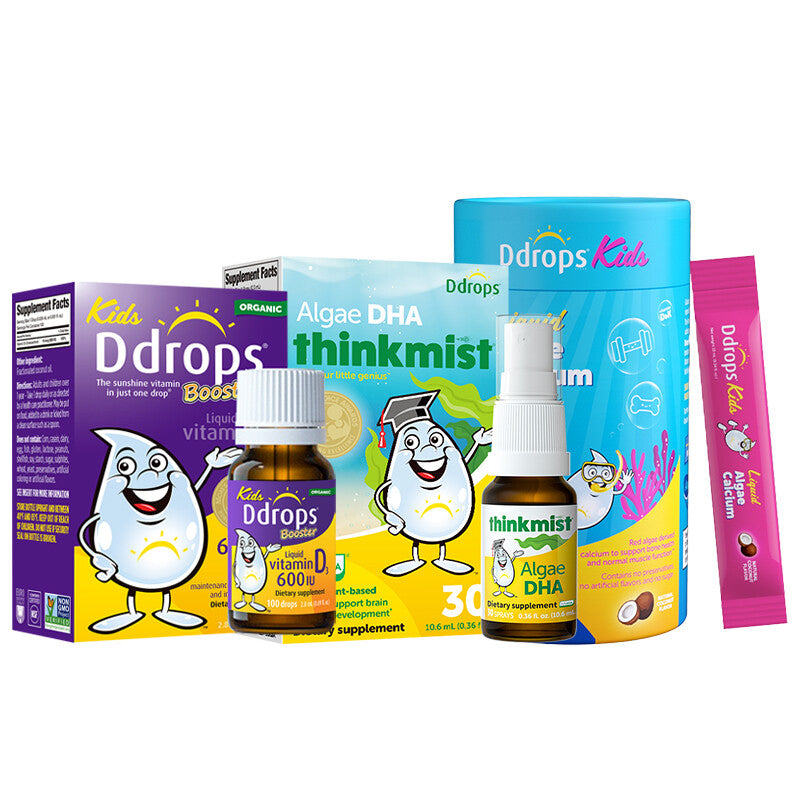 Ddrops Kids Health Essentials Bundle – Vitamin D3 | Algal DHA | Liquid Calcium Magnesium Zinc