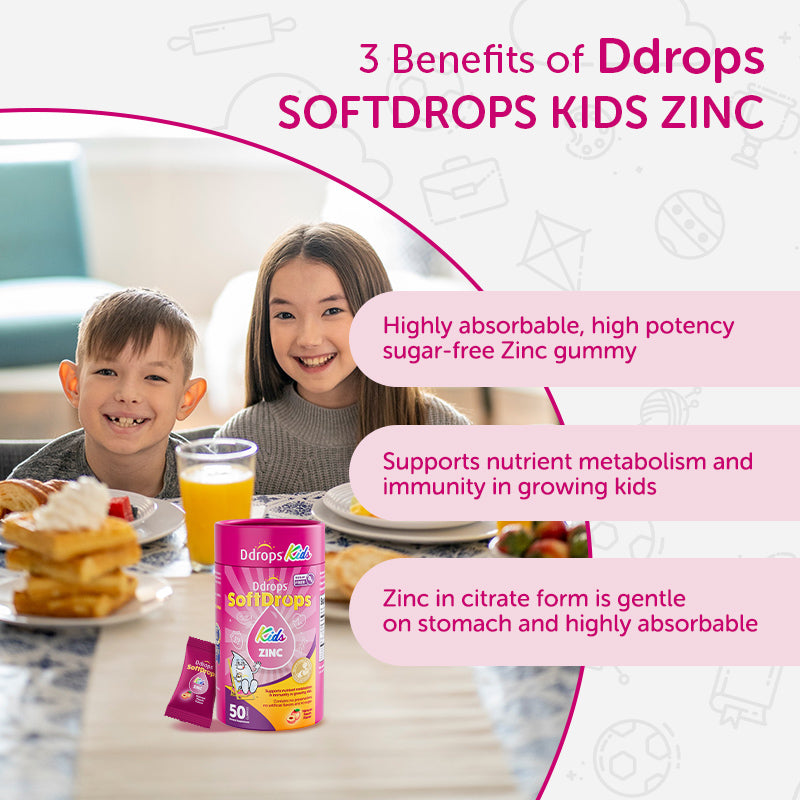 Ddrops SoftDrops Kids Zinc 50 Gummies, Natural Peach Flavor(Individually Packed)
