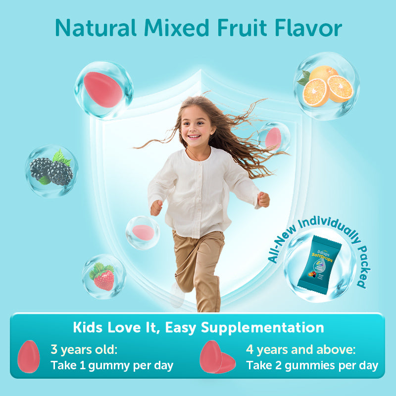 Ddrops SoftDrops Kids Multivitamin Gummies, 50 Gummies, Natural Mixed Berry Flavor (Individually Packed)
