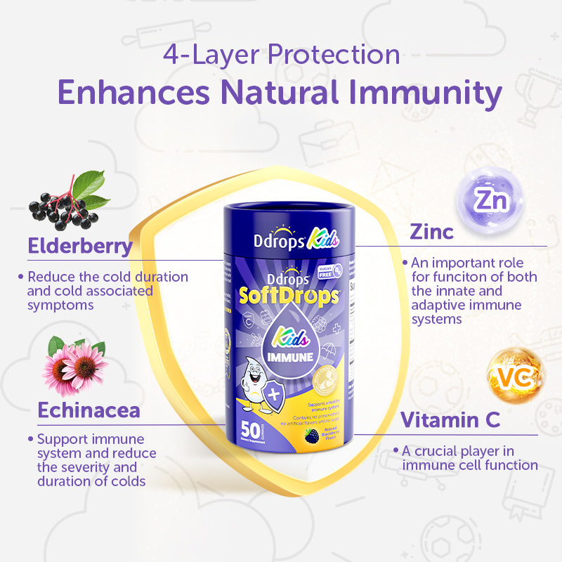 Ddrops SoftDrops Kids Immune 50 Gummies, Blackberry Flavor(Individually Packed)