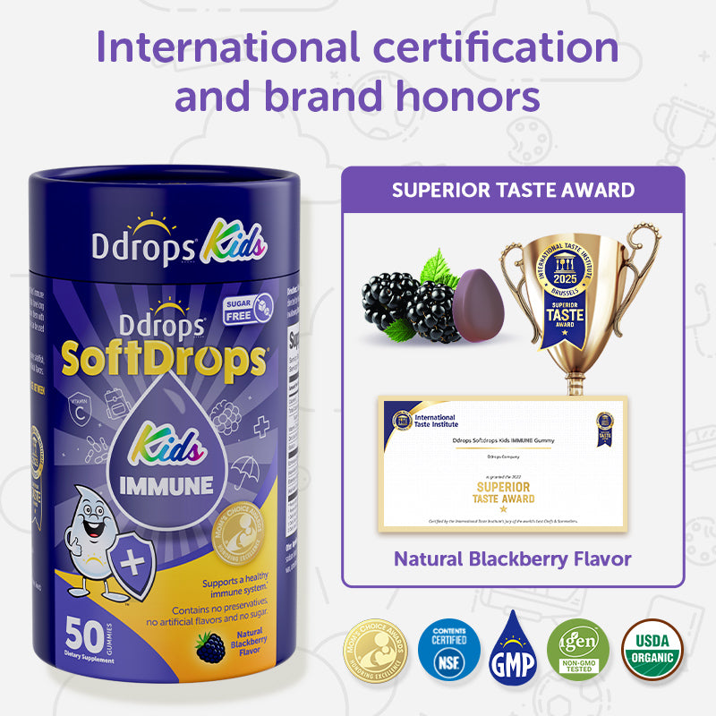 Ddrops SoftDrops Kids Immune 50 Gummies, Blackberry Flavor(Individually Packed)