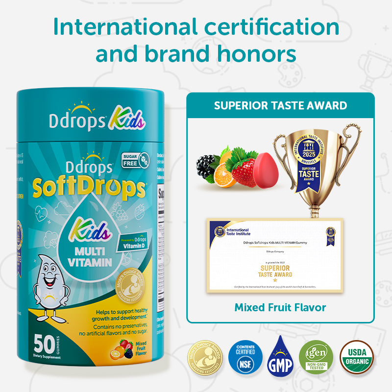 Ddrops SoftDrops Kids Multivitamin Gummies, 50 Gummies, Natural Mixed Berry Flavor (Individually Packed)