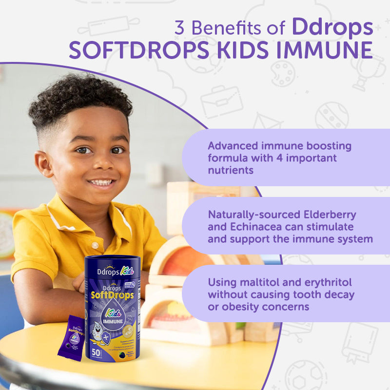 Ddrops SoftDrops Kids Immune 50 Gummies, Blackberry Flavor(Individually Packed)