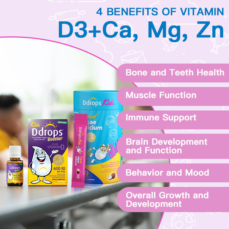 （Yiningggws' Recommendation）Kids' Growth Combo Ddrops D3 600IU + Calcium, Magnesium & Zinc | Must-Have for Growth Spurts | Ages 1–18
