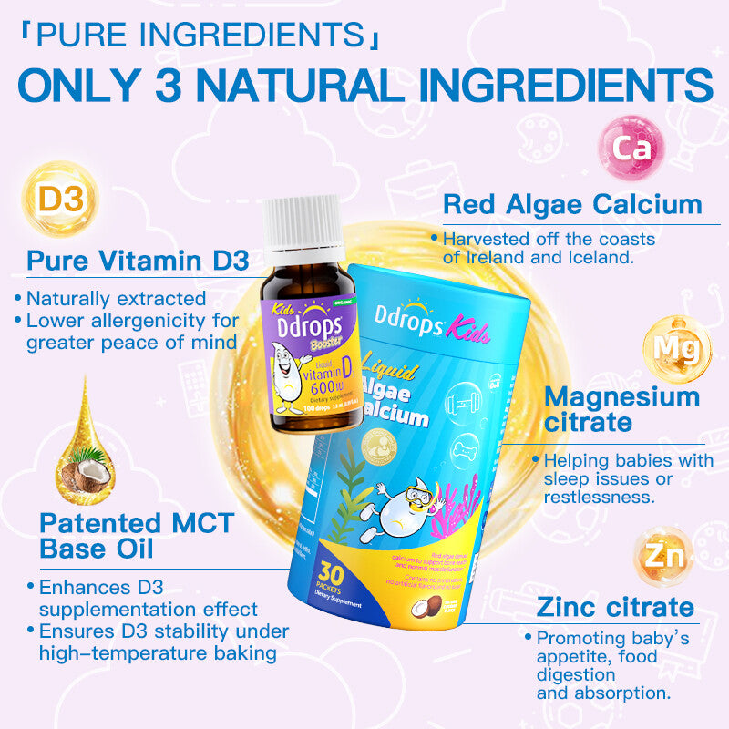 （Yiningggws' Recommendation）Kids' Growth Combo Ddrops D3 600IU + Calcium, Magnesium & Zinc | Must-Have for Growth Spurts | Ages 1–18