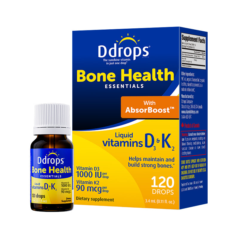 Ddrops Liquid Vitamin D3 1000 IU + K2 | Bone Support suitable for 18-50years (3.4ml/120 drops)
