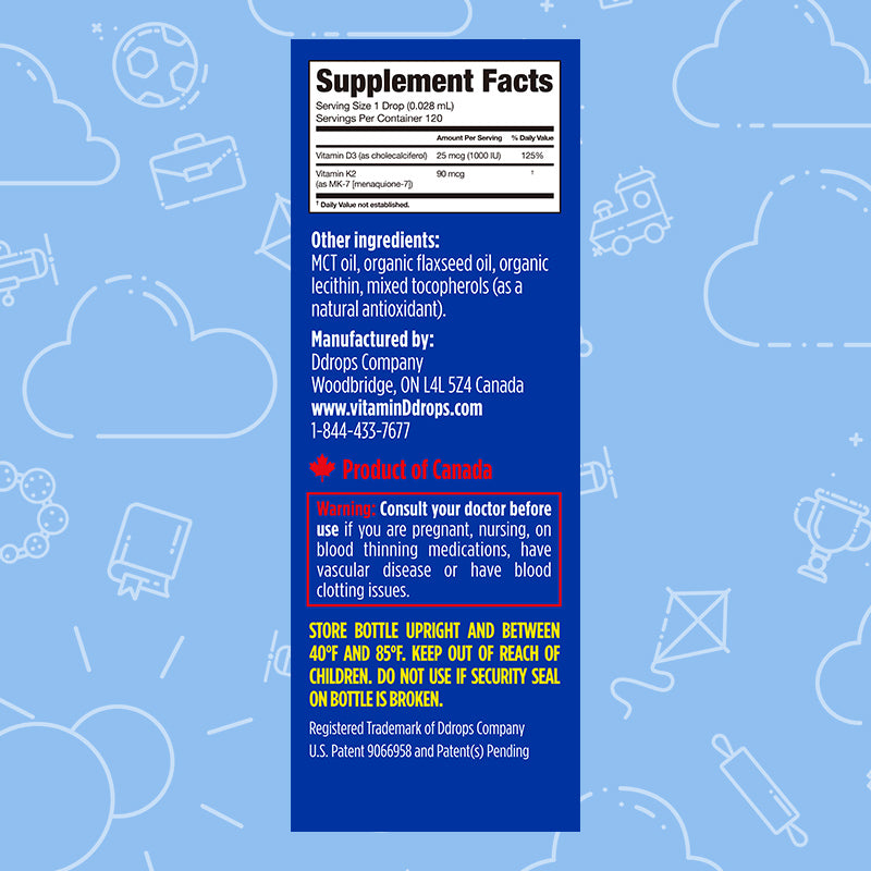 Ddrops Liquid Vitamin D3 1000 IU + K2 | Bone Support suitable for 18-50years (3.4ml/120 drops)