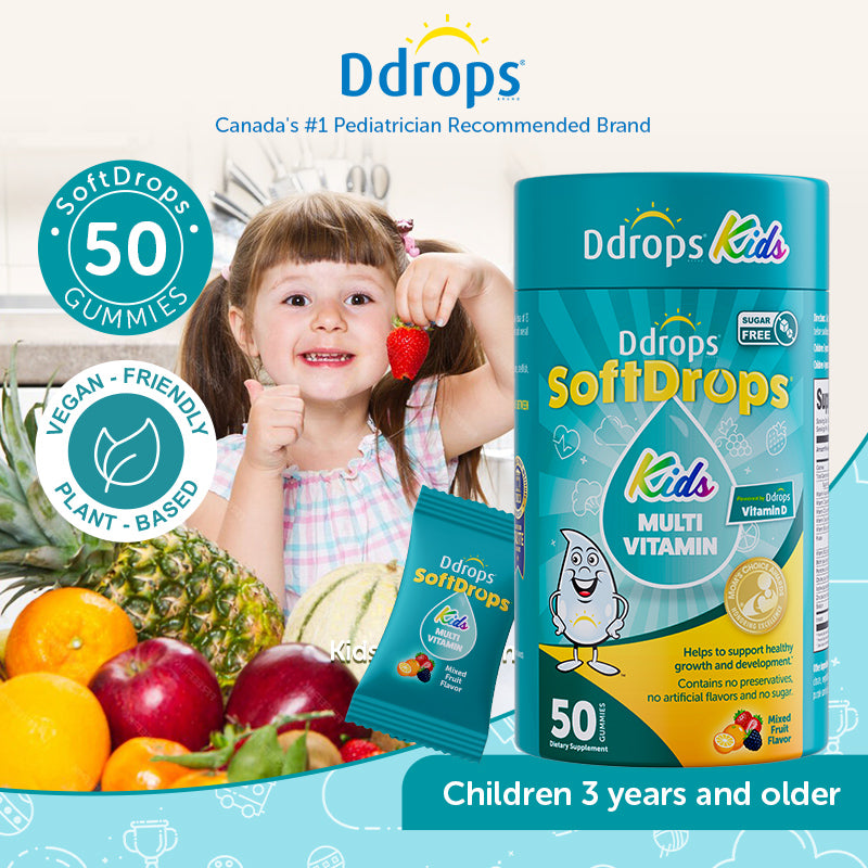 Ddrops SoftDrops Kids Multivitamin Gummies, 50 Gummies, Natural Mixed Berry Flavor (Individually Packed)