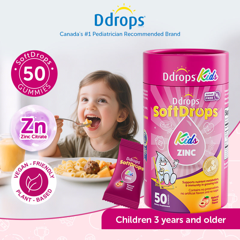 Ddrops SoftDrops Kids Zinc 50 Gummies, Natural Peach Flavor（Individually Packed）