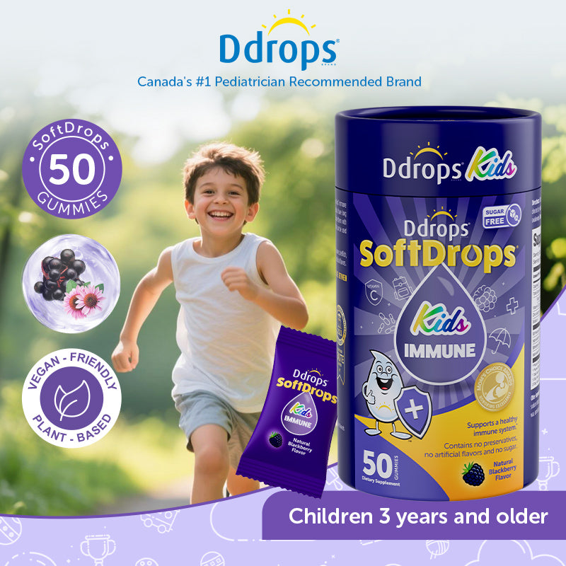 Ddrops SoftDrops Kids Immune 50 Gummies, Blackberry Flavor（Individually Packed）