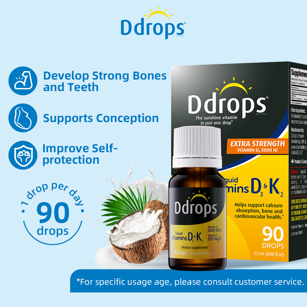 Ddrops Liquid Vitamin D3 5000IU&K2 2.5ml 90 drops