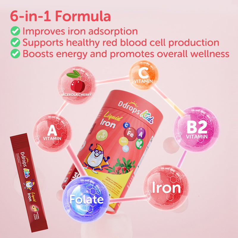 Ddrops Liquid Iron for Kids – 6-in-1 formula · Mom-Approved (30 Sachets)