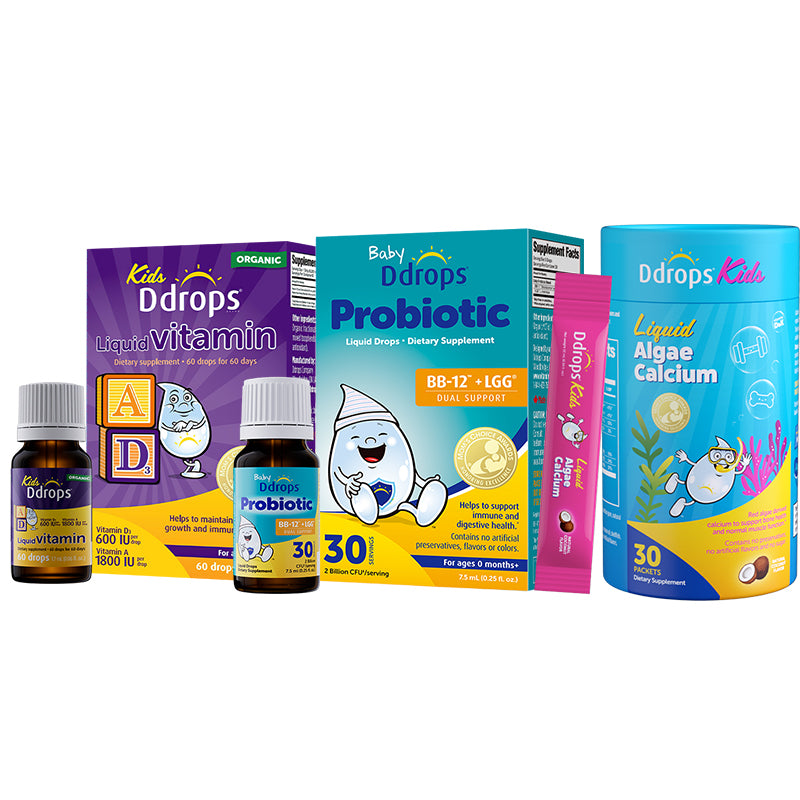 (Yiningggws' Recommendation) Ddrops Kids Triple Care Growth Set, Probiotics + Liquid Calcium Magnesium Zinc + Vitamin AD