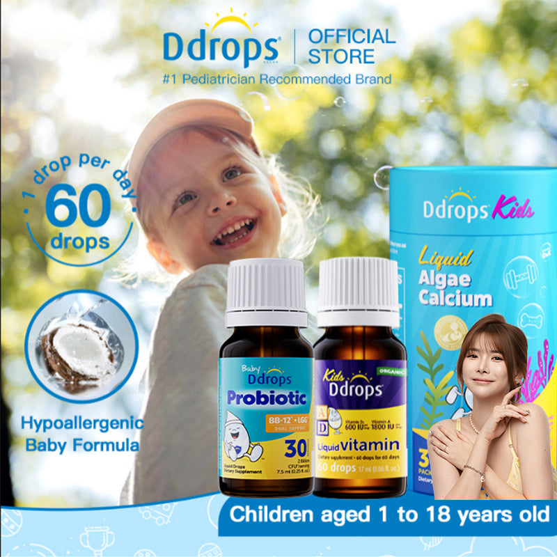 (Yiningggws' Recommendation) Ddrops Kids Triple Care Growth Set, Probiotics + Liquid Calcium Magnesium Zinc + Vitamin AD