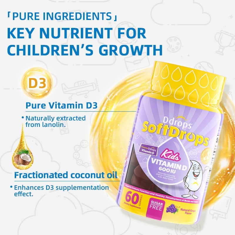 Ddrops SoftDrops Kids Vitamin D 600IU 60 Kẹo Dẻo