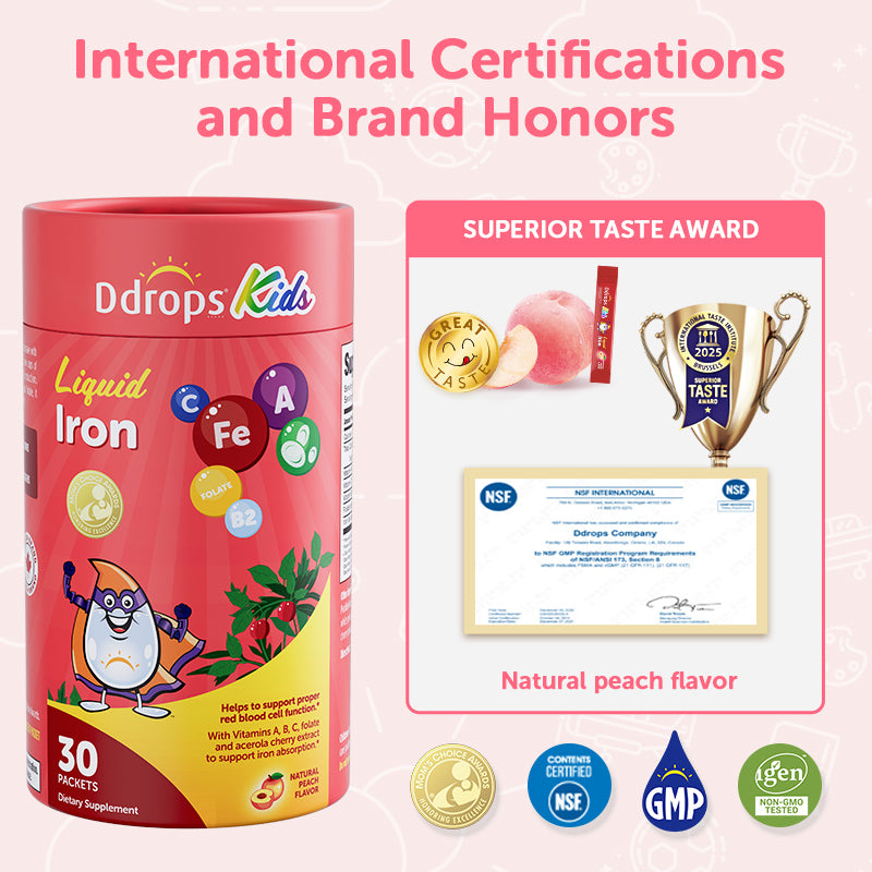 Ddrops Liquid Iron for Kids – 6-in-1 formula · Mom-Approved (30 Sachets)