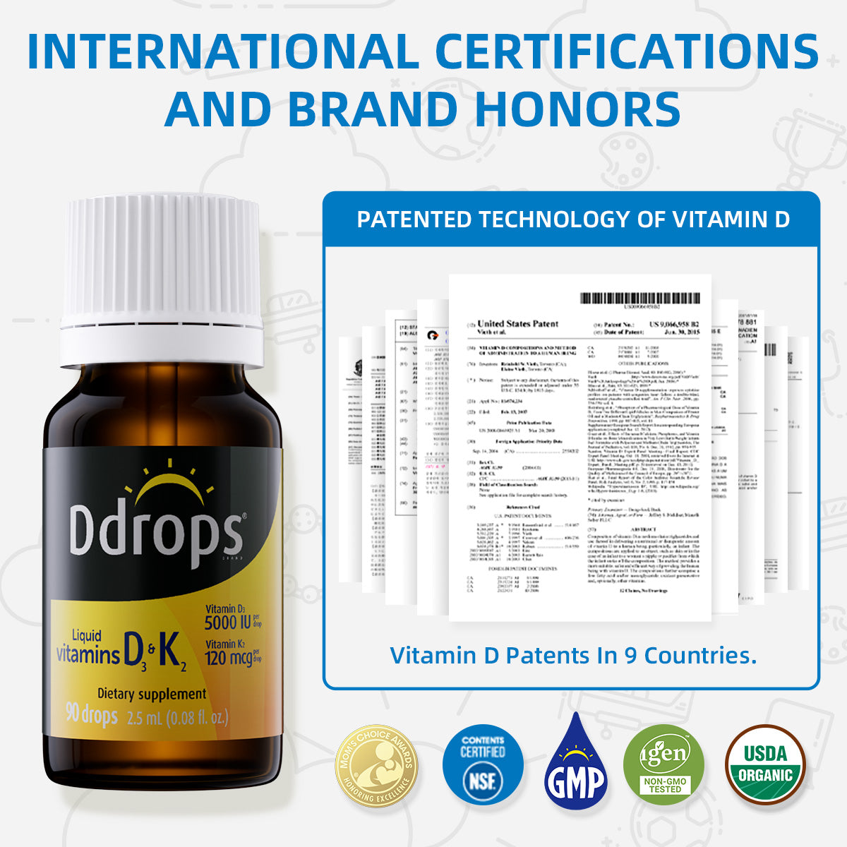 Ddrops Liquid Vitamin D3 5000IU&K2 2.5ml 90 drops